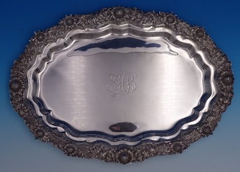 Serving Tray w/ flowers wt. 47.7ozt 15 3/4